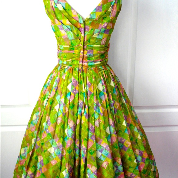 Vintage GREEN+Purple Surplice Bust Dance Dress XS - Picture 4 of 11